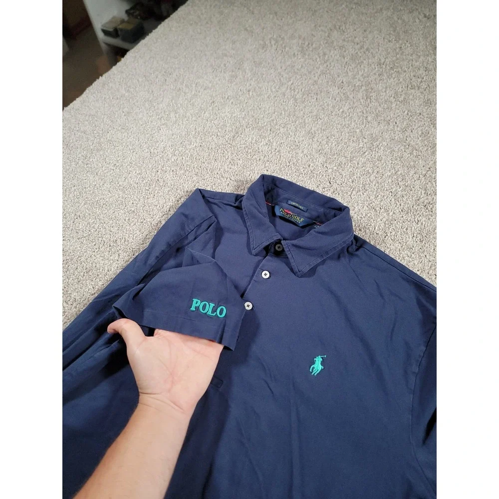 POLO GOLF Ralph Lauren Mens XL Stretch Lisle Dark Blue Short Sleeve Polo Shirt